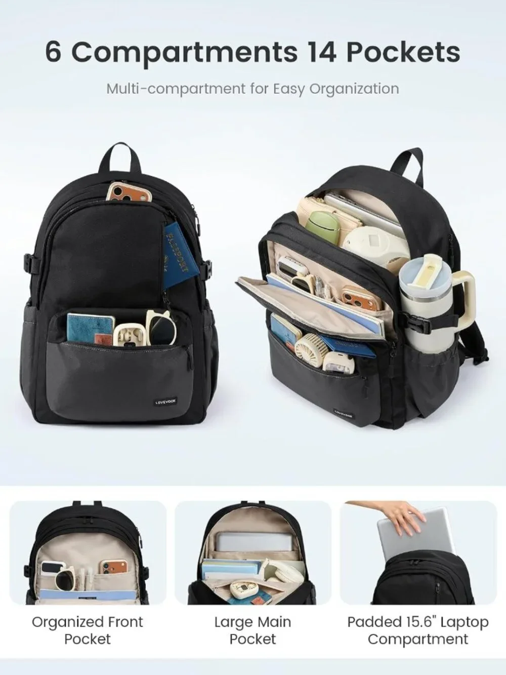 Stylish Laptop Backpack for Men & Women with Extra Large Tumbler Holder Pocket
